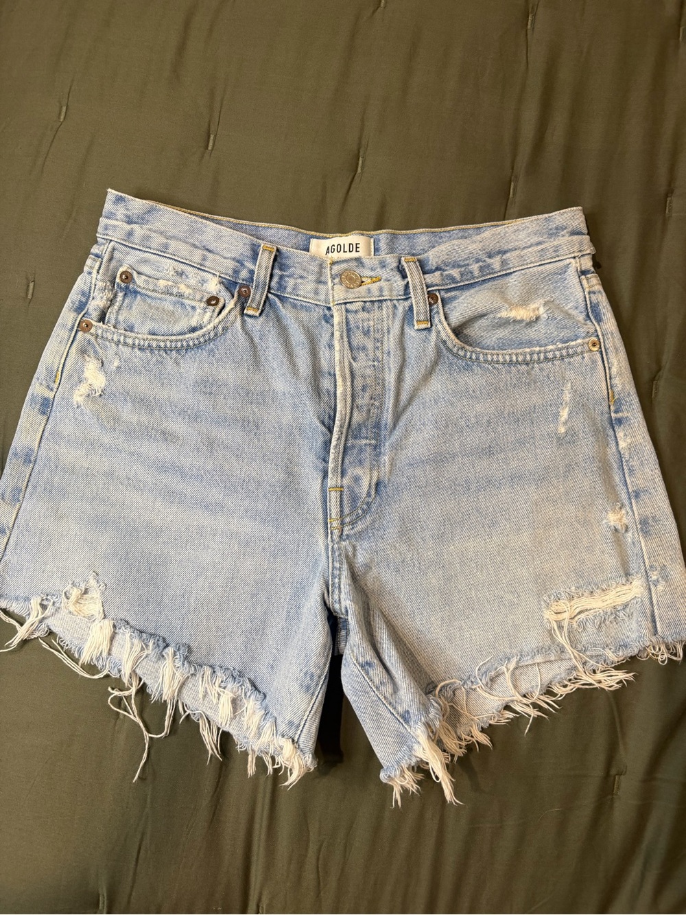 AGOLDE Light Wash Distressed Denim Cutoff Shorts